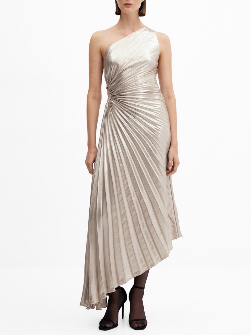 MANGO Women's Asymmetrical Pleated Dress